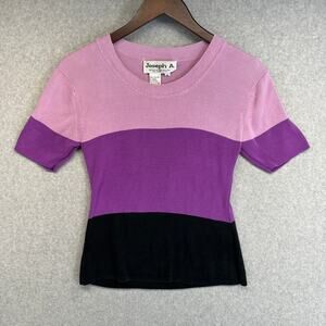 Joseph A Top Womens Medium Pink Purple Black Colorblock 100% Silk Short Sleeve